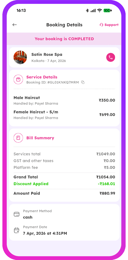 Customer booking details screen