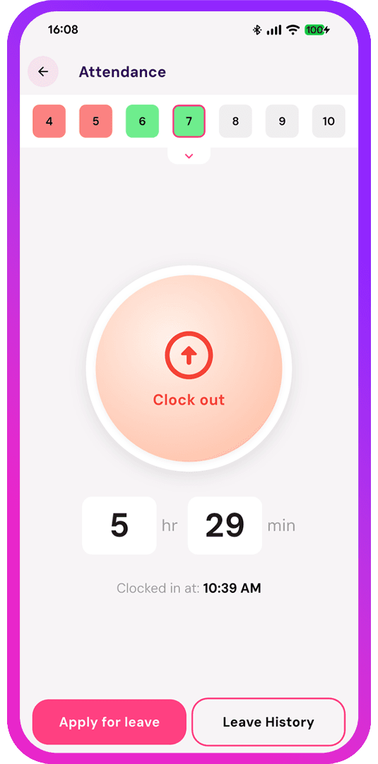 Partner staff attendance screen