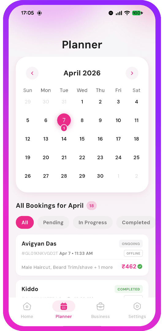 Partner booking calendar screen
