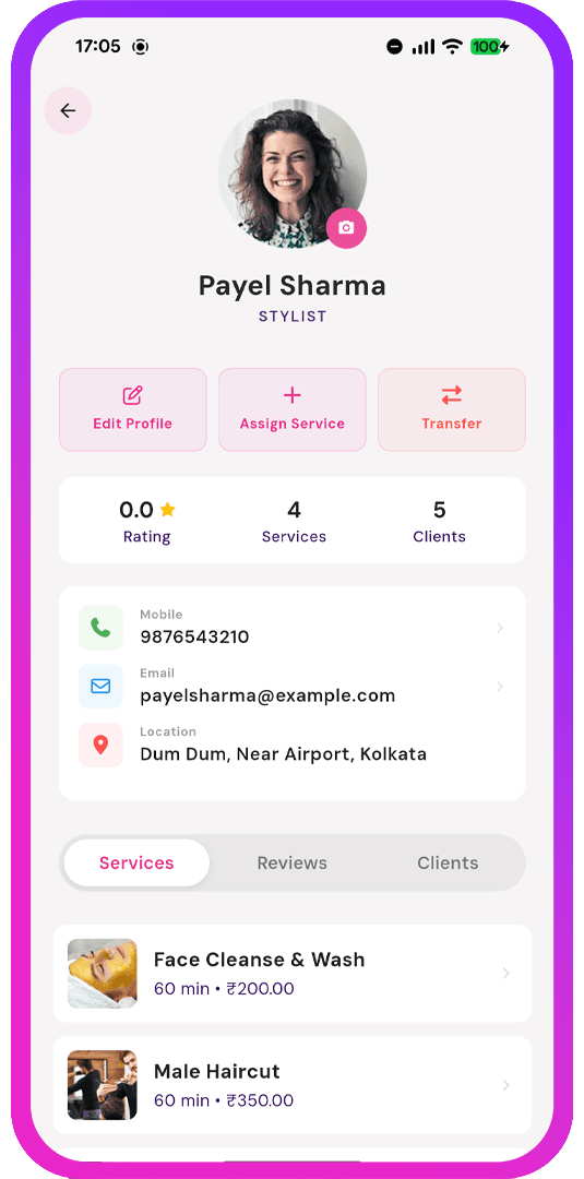 Partner staff profile screen