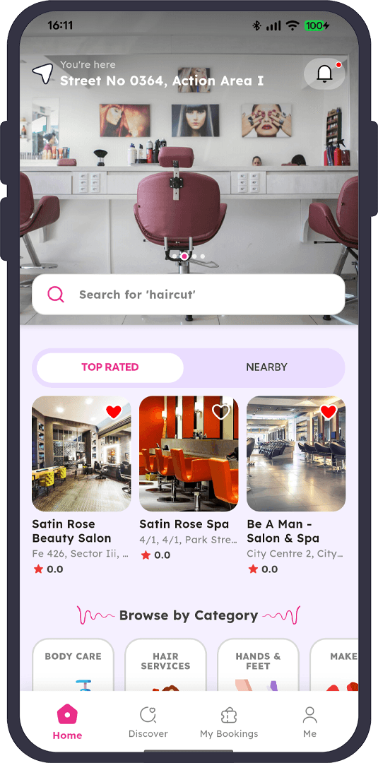 Customer salon search results screen