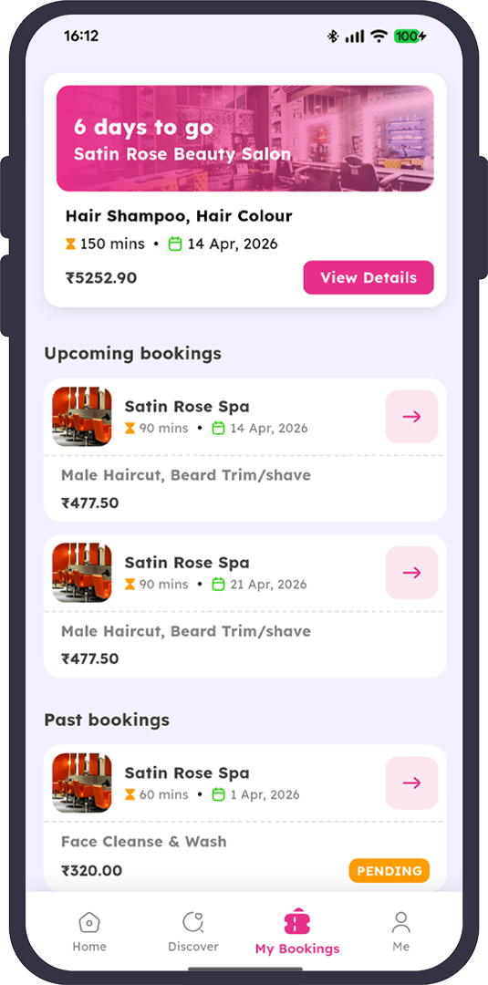 Customer home screen with salon discovery