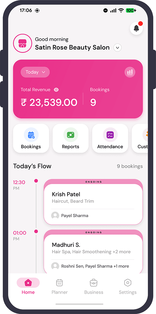 Salon dashboard overview screen