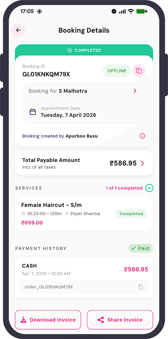 Booking details screen